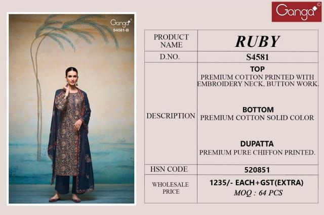 Ganga ruby 4581 cotton dress material wholesale